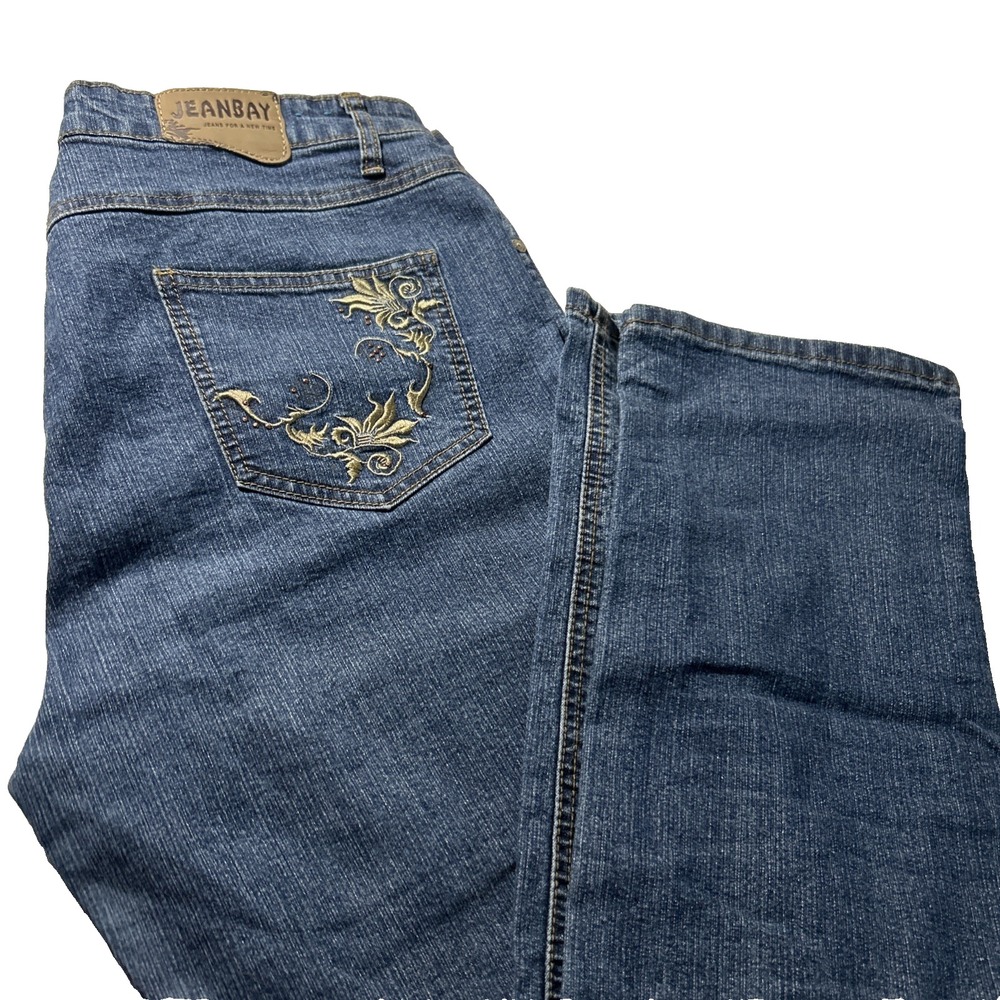 Jeanbay Blue Denim Pants Jeans, Women's 35x31.5 Embellished Pockets Y2K Retro